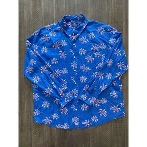 Vineyard Vines Blue & Pink Palm Tree Long Sleeve Slim Fit Murray Shirt Men XL